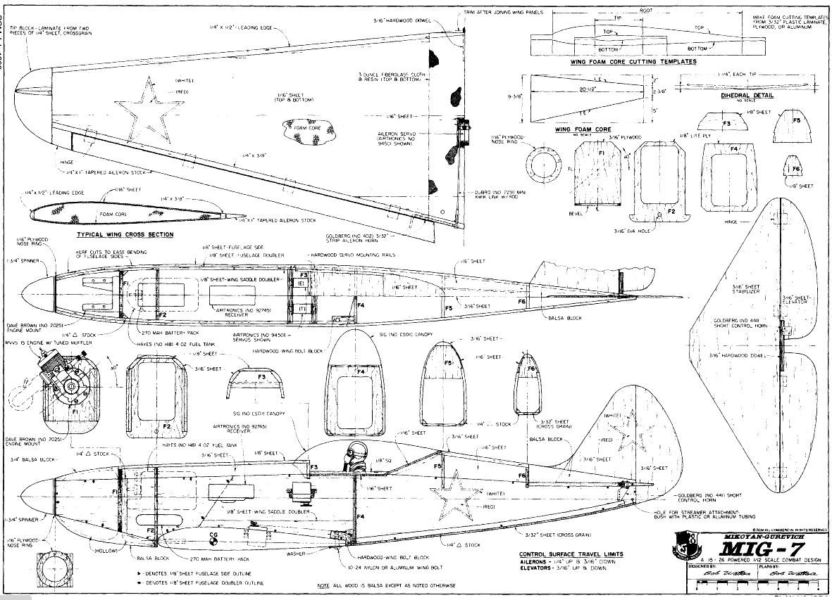 Small and Medium Scale Model Airplane Plans