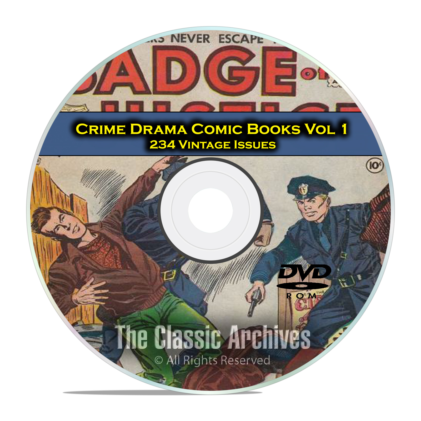 Crime Drama, Suspense, Vol 1, Badge of Justice, Cop, Golden Age Comics DVD